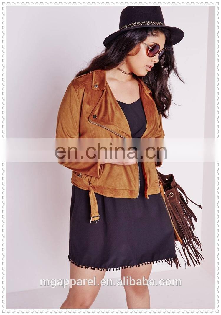oem plus size female faux suede biker jacket nice design low price made in china