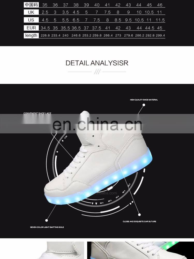 Wholesale New design Casual shoes men Pu leather light shoes Street dance luminous high top LED shoes sneakers for men women
