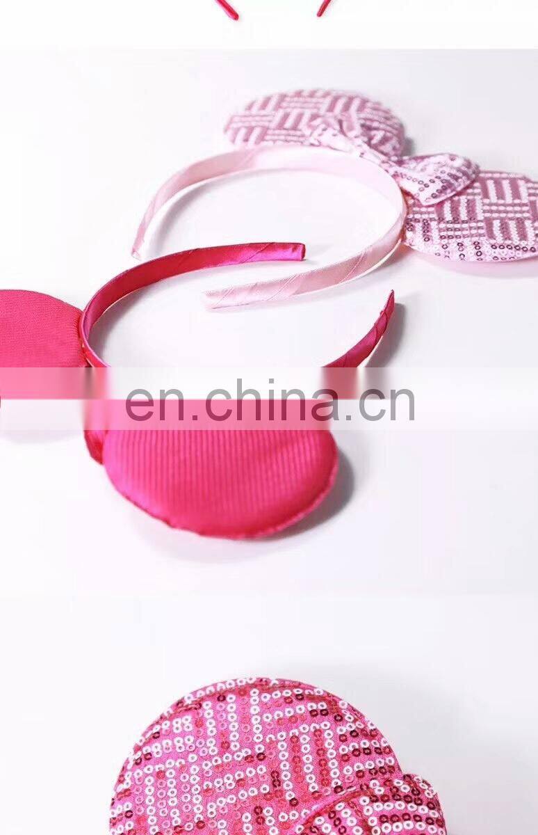 Hotest Cute sequin bow big ear with 1cm satin Headband for kids