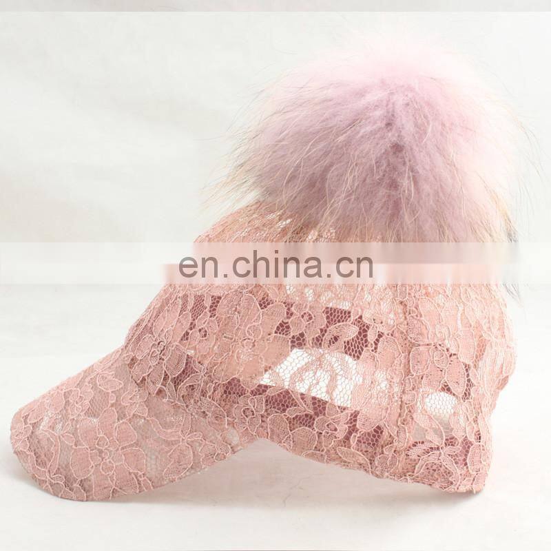 2016 Popular Six Panel Fur Pompom Thin and Sexy Lace Cap Wholesale