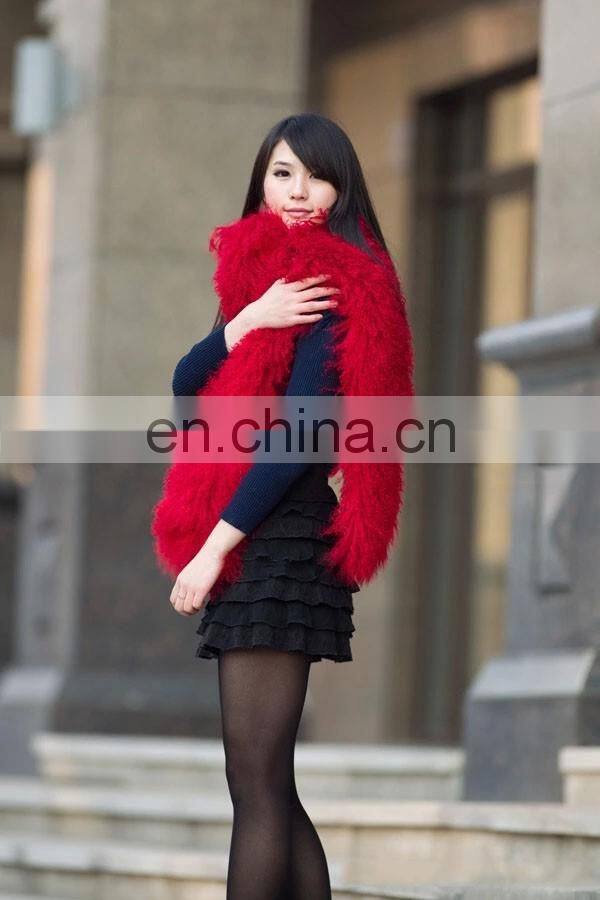 Long hair tibet Mongolian Lamb Fur Scarf red shawl for women