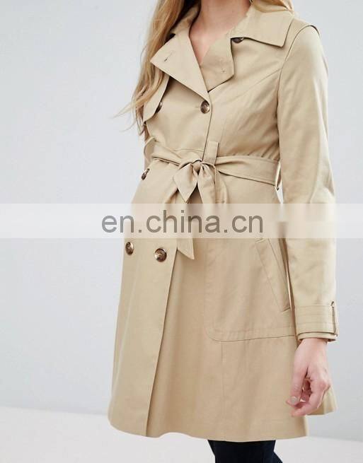 Fashion Autumn Dust Coat Big Flap Collar Waist Tape Double Button Adjustable Cuff Two Layer Top Bulk Ladies Long Coats