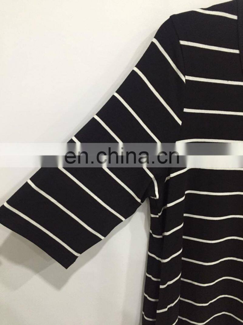 Bud silk joining together lady's T-shirt sleeve in black and white stripes