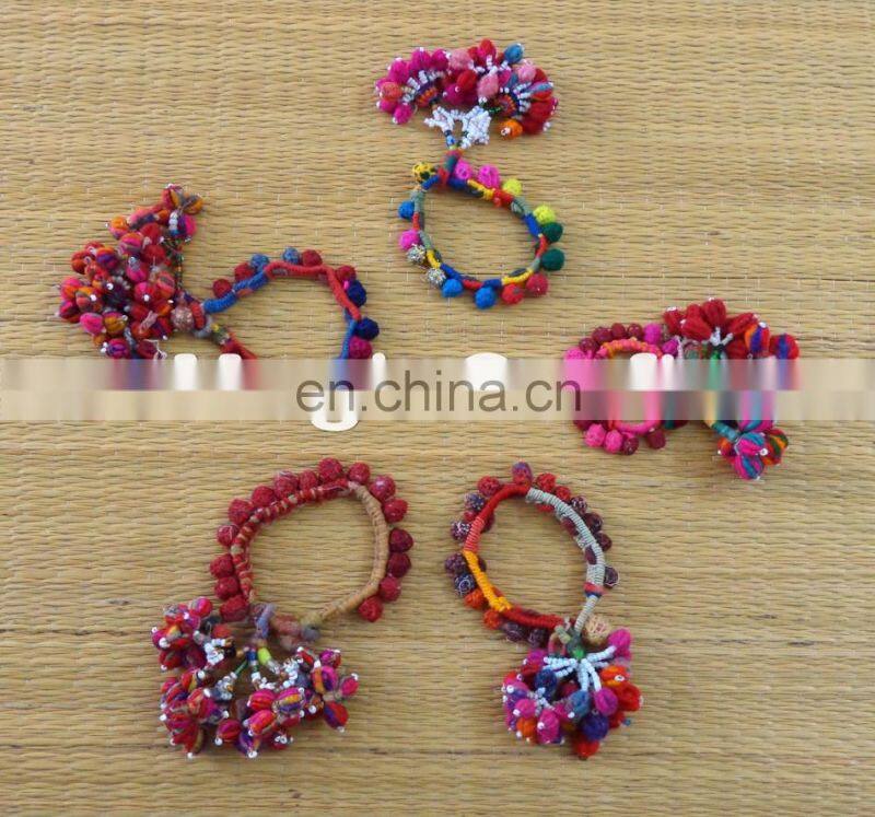 Gypsy Pom Pom Bracelet, Old Banjara shell Bracelet - Vintage Beaded Pom Pom Bracelet