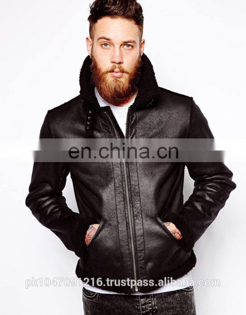 Leather Look Jacket With Faux Shearling