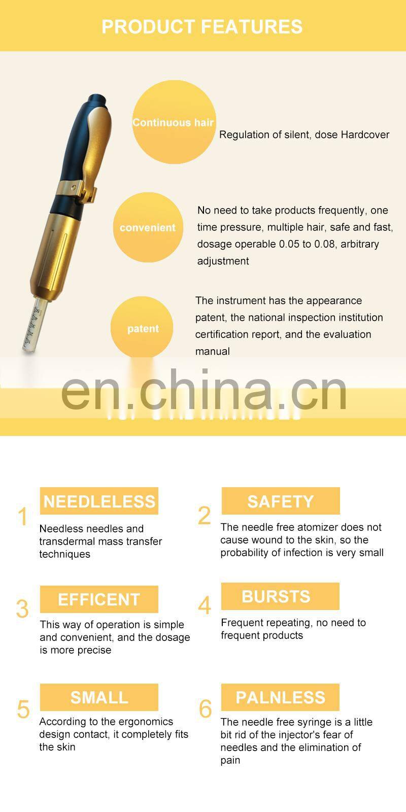 New 24k Gold Serum Adjustable No Needle Injection Hyaluronic Serum Pen Mesotherapy Gun for Lip Shape Wrinkle Remover