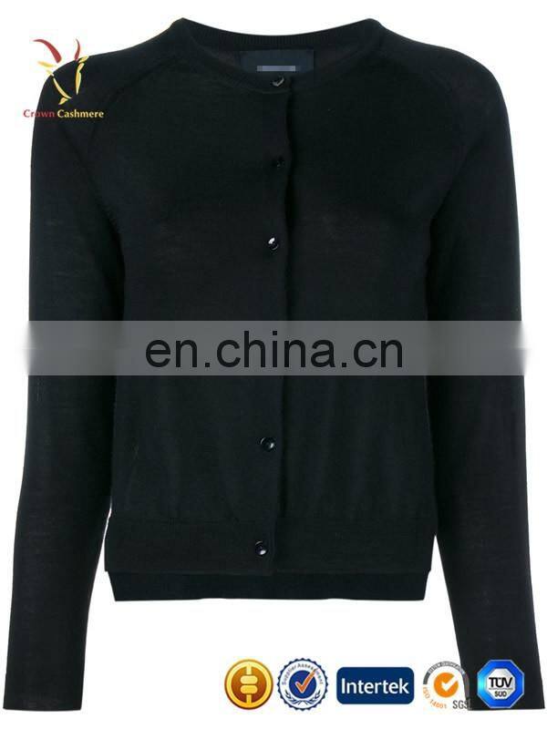 100% cashmere black short cardigan sweater for ladies