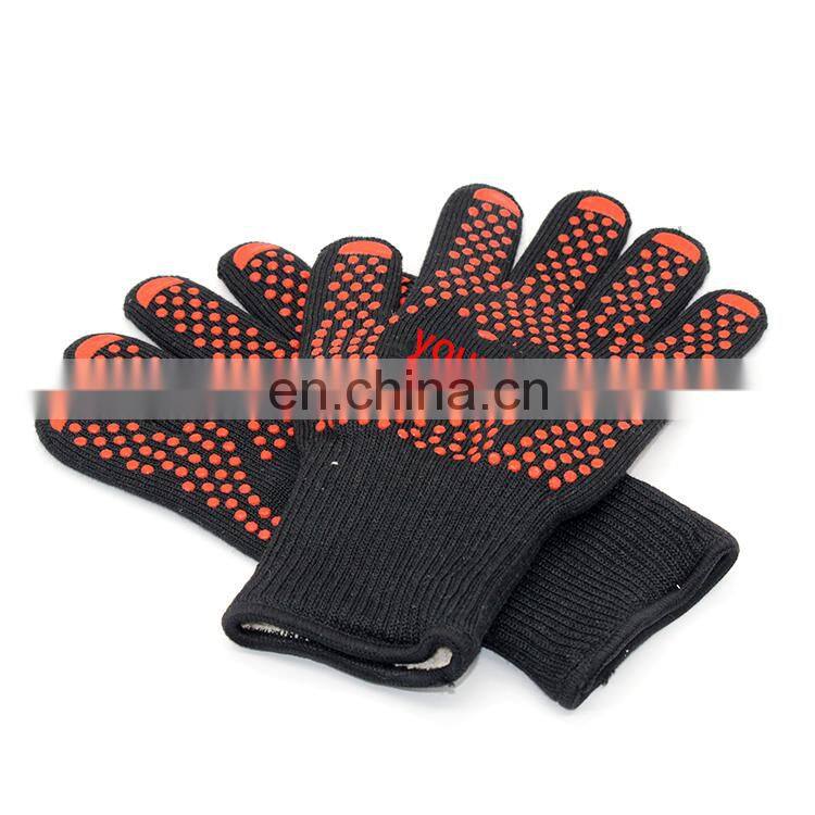 Extra Long Cuff Protection Aramid BBQ Grill Gloves with Non-slip Silicone Grip