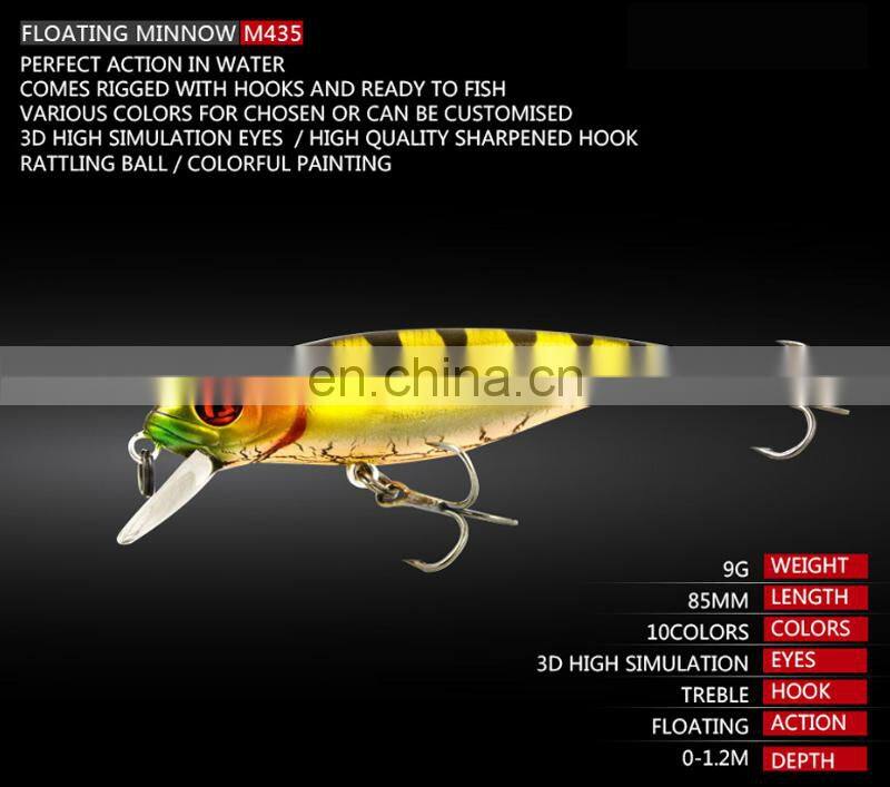 85mm 9g Hot Sale Wholesale Freshwater Fish Biat New Design Colorful Hard Minnow