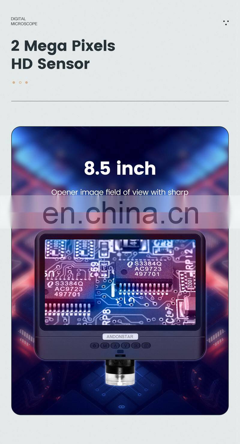 Andonstar AD208 2MP 5X-260X USB Digital Microscope With 8.5" LCD 1080P For Repair PCB Soldering SMD