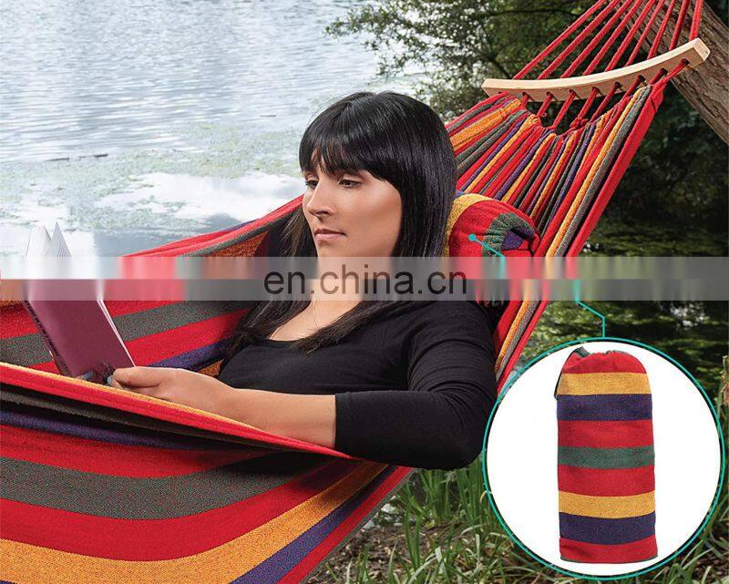 Custom logo Outdoor camping travel canvas bent stick single double hammock for two people