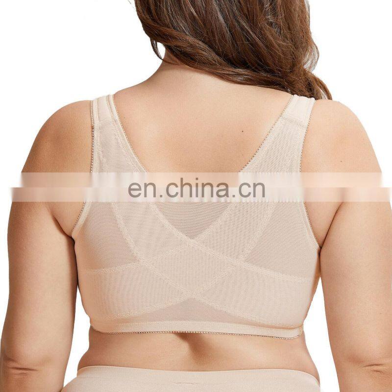 High impact Women's Front Closure Wireless Back Support Full Coverage Bra Sports bra