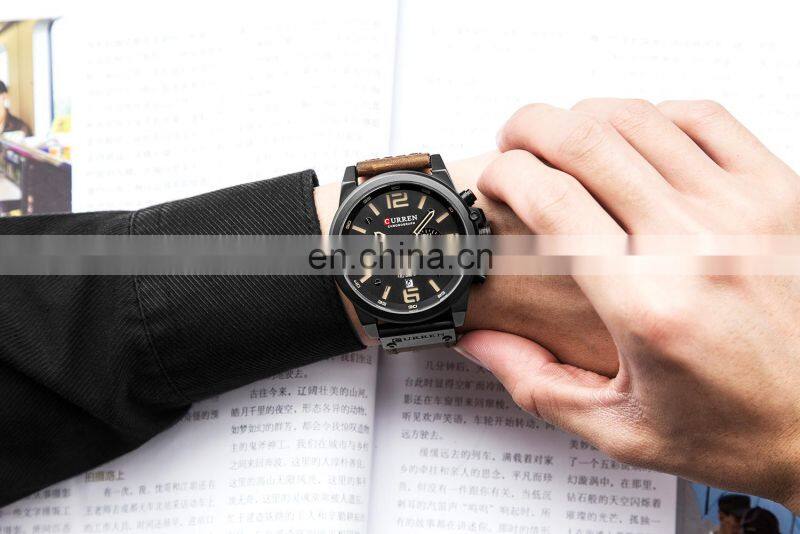 CURREN Mens Watches Top Luxury Brand Waterproof Sport Wrist Watch Chronograph Quartz Military Genuine Leather Relogio Masculino