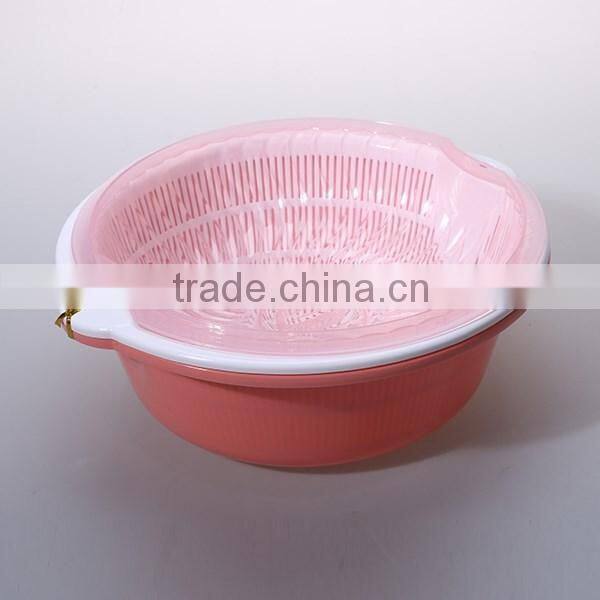 Double layer round plastic vegetable basin with strip lid