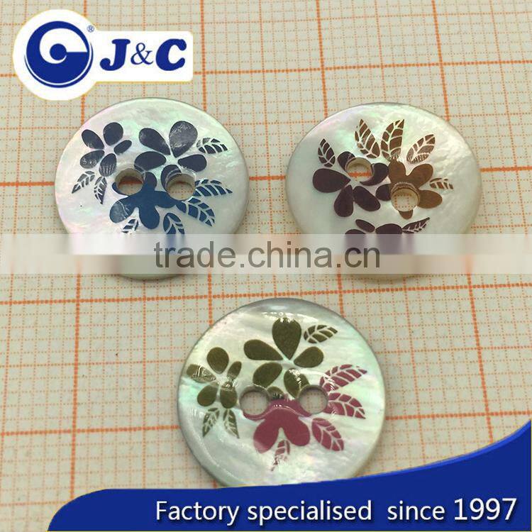 custom carving natural Japanese Agoya shell button with printing flower