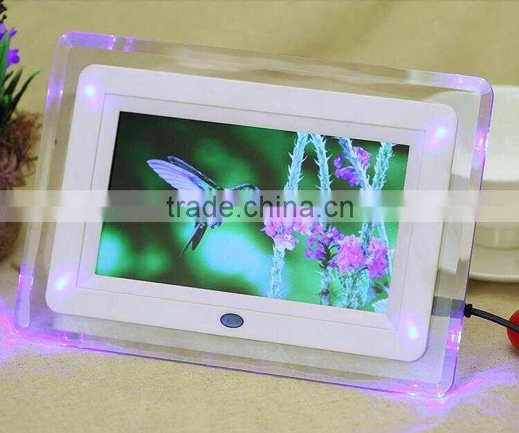 New 7" HD TFT-LCD Digital Photo Picture Frame Alarm Clock MP3 MP4 Movie Player with Light Remote Desktop EU/US Plug
