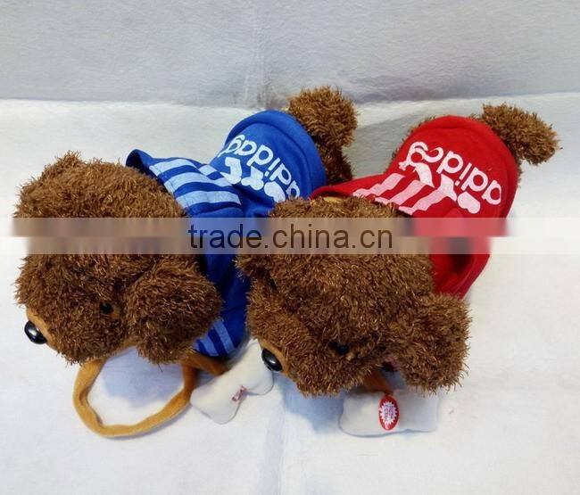 Led plush musical walk teddy dog toy with cord towing