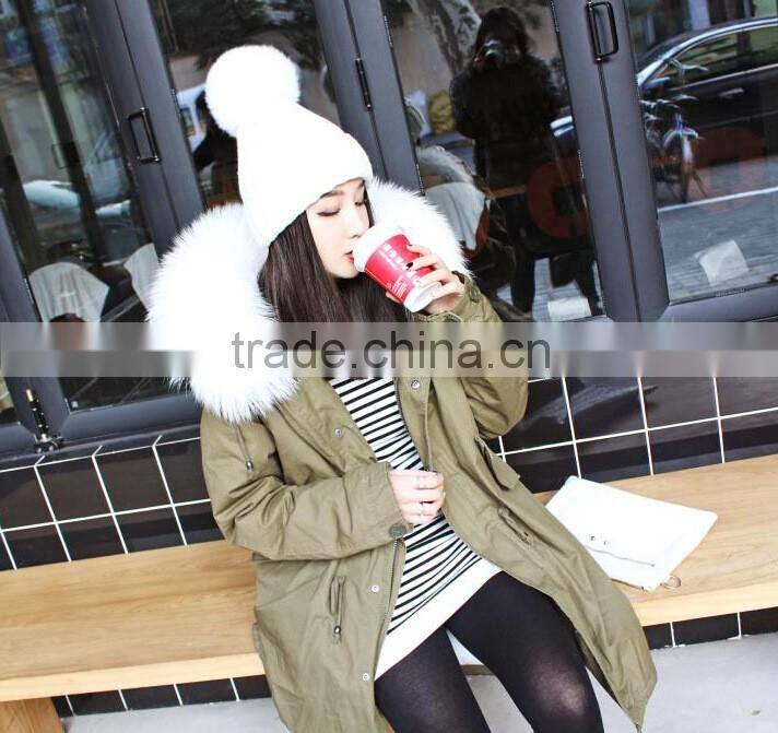 Wholesale Fashion Ladies Printed Real Fur Detachable Pom Pom Beanie Cap