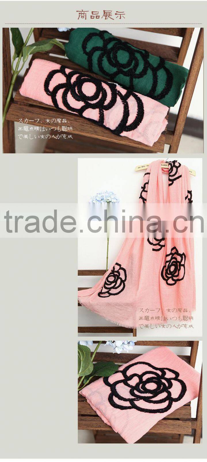 Korean Ladies Fashion Rose Flower Embroidery Shawls and Wraps Wholesale