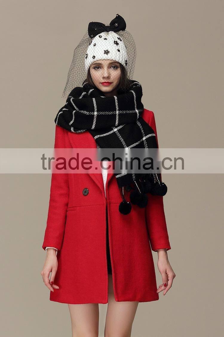 New Design Checked Plaid Acrylic Ball Fashion Ladies Winter Scarf