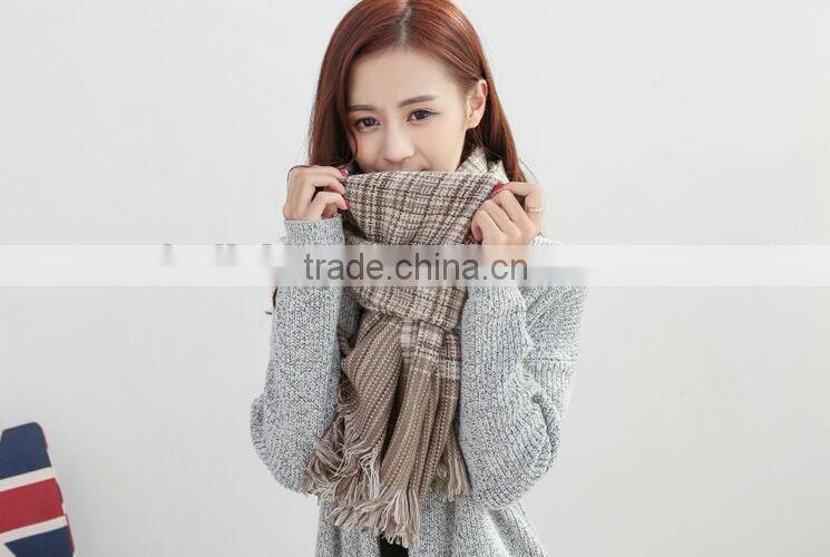 Newest Fringed Tassel Jacquard Checked Plaid Fashion Ladies Winter Wool Scarf