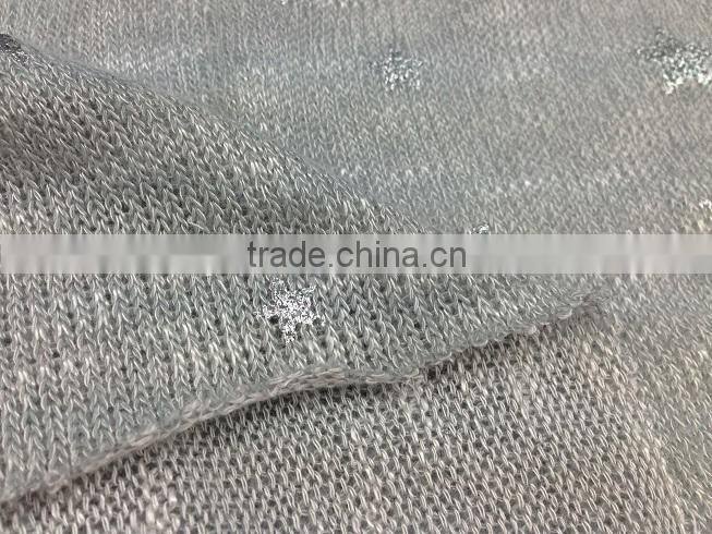 China hot sale fashion design elastic polyester star foil hacci knitted fabric for cloths