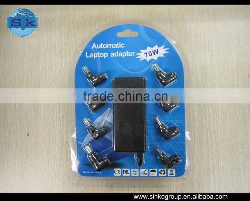70W ac to dc automatic charger for laptop with dc 8 tips