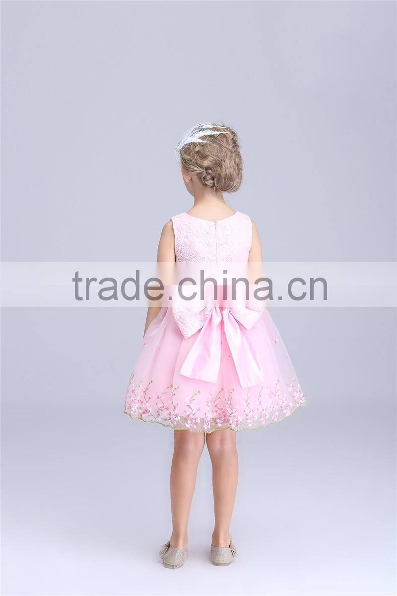 floral embroidered children girl dress butterfly knot princess baby girl dress OEM service