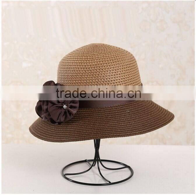 QXSH0029 Summer flower ribbon beach hat New patchwork straw hat Fedora Bucket
