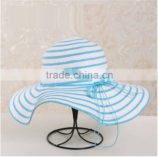 QXSH0053B Wide brim straw hat New summer striped bucket beach hat
