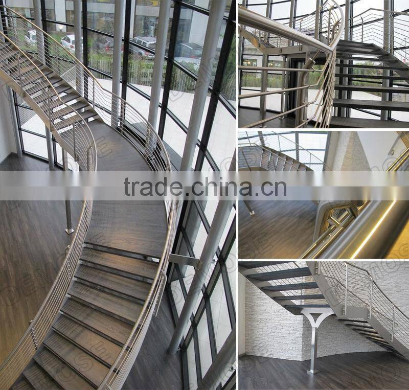 Elegant glass step Stainless Steel handrail and baluster Stairs