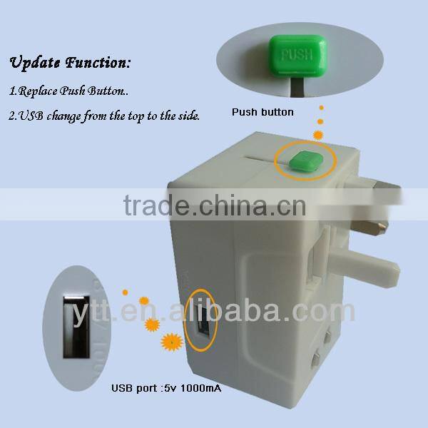 White universal worldwide travel ac power plug adapter with usb