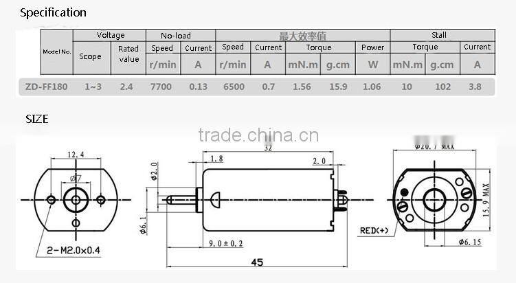 FF-180 Micro DC motor, 3v-24v, 1W, for hobby toys, LOW cost, Low noise