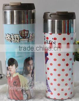 2015 Hot sale Customed Double wall starbucks plastic mug/Portable double wall plastic cup with inserting paper