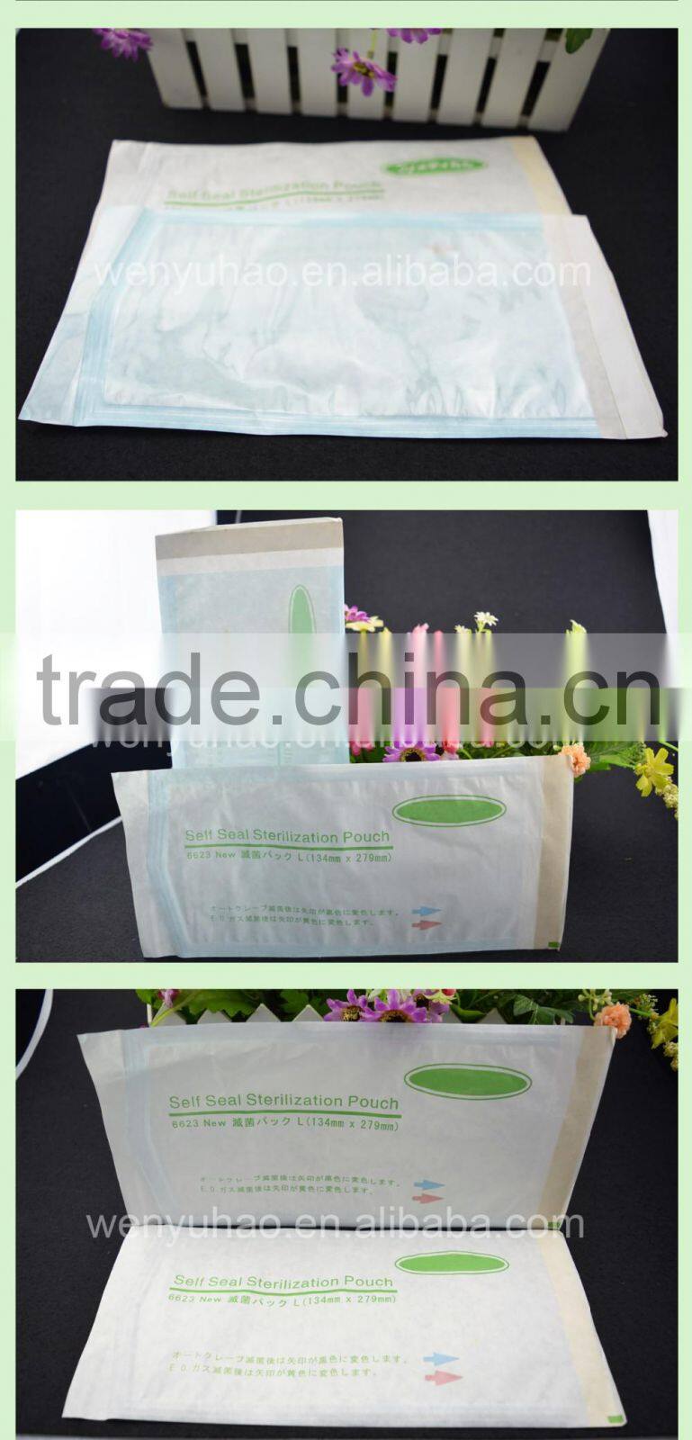 self seal sterilization pouch / one side clear paper custom printing packing plastic bag