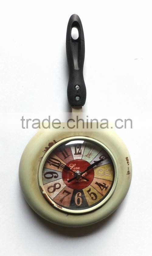 Vintage Pan Kitchen Wall Clock,2015 Country Style Frying Pan Wall Clock