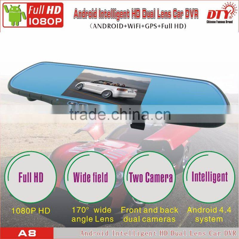 5"Android fhd 1080p car camera dvr video recorder, android rear view mirror car dvr ,GPS Car Navigation Recorder