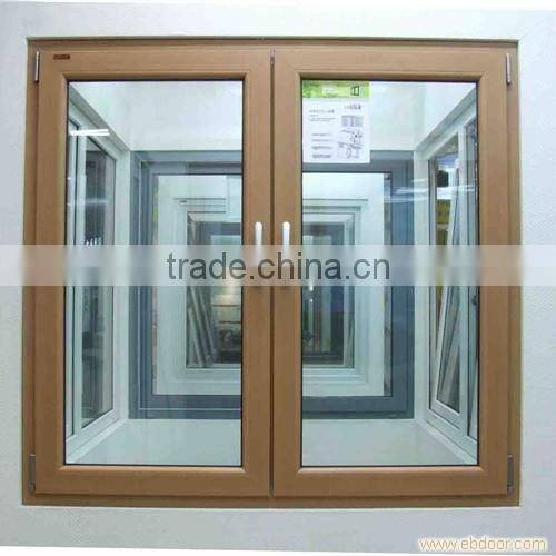 Wood color double-sash PVC/UPVC tilt and turn windows, PVC/UPVC inward opening glass windows and doors