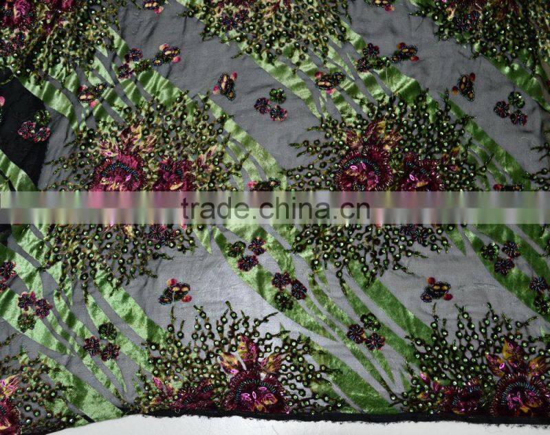 Guangdong supplier high end multicolor African styles velvet lace fabrics with jewellery