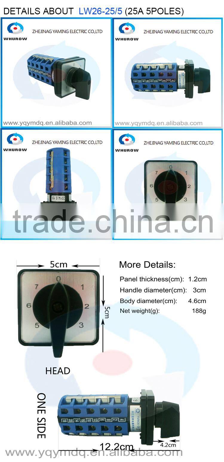 LW26-20/2DS High quality dc voltage automatic electrical changeover rotary cam switch 2 poles 20A sliver point contacts