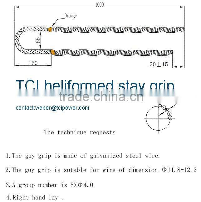 Heliformed stay grips,dead-end clamps,guy wires
