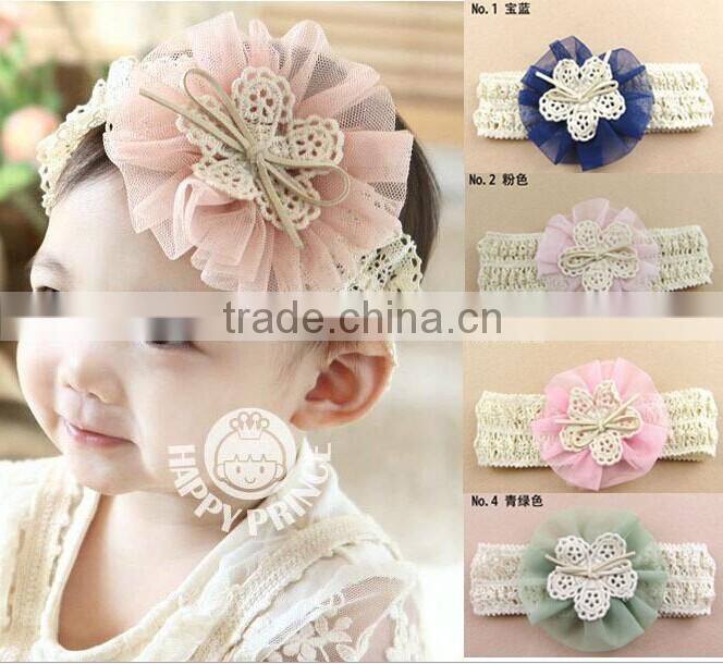 New pink lace flower hair band for girl lovely patterns headband