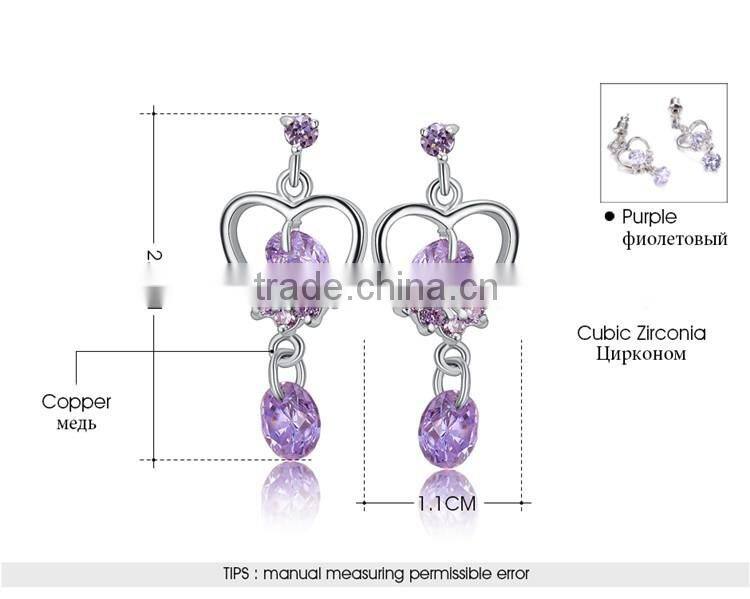 Fashion jewelry 2015 crystal earring fashion silver earring Wedding Bridal jewelry