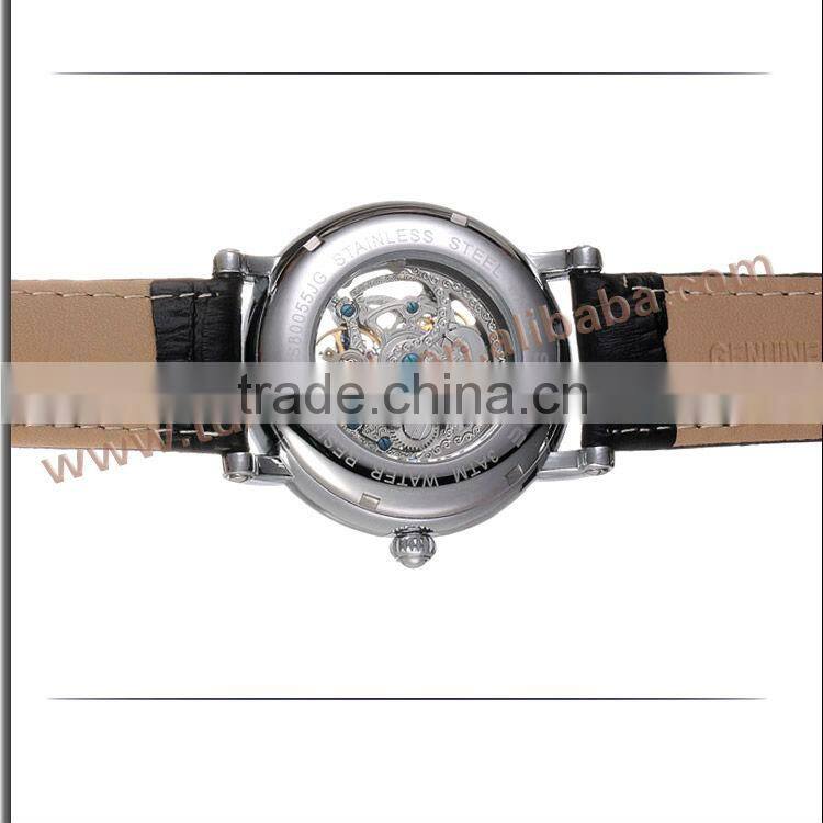 Genuine Leather Mechanical Stylish Men Skeleton Watch