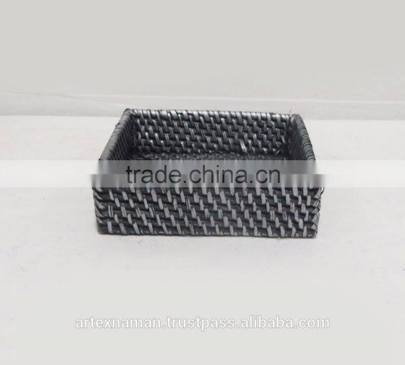 Rectangular Black rattan serving trays with Compartments