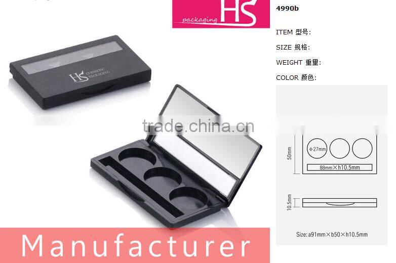 3 colors cosmetic black eyeshadow container