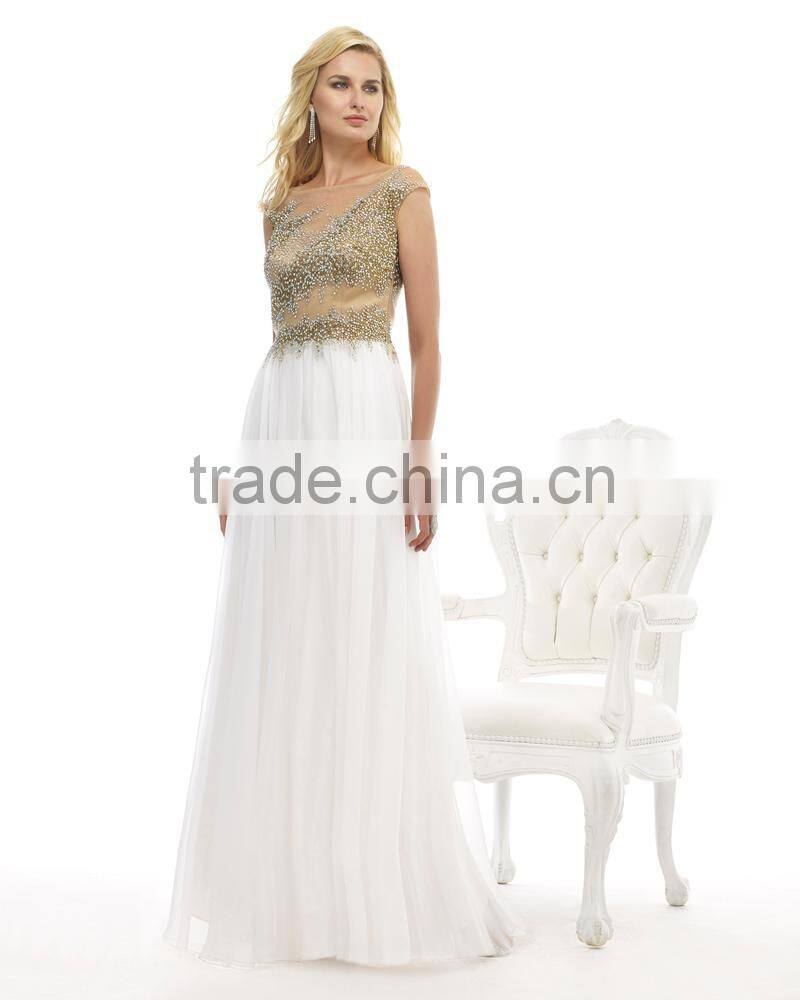 2015 Latest vestidos Evening Dress Design Summer Beaded Plus Size Long Sheer Back Party Dresses Evening Gowns