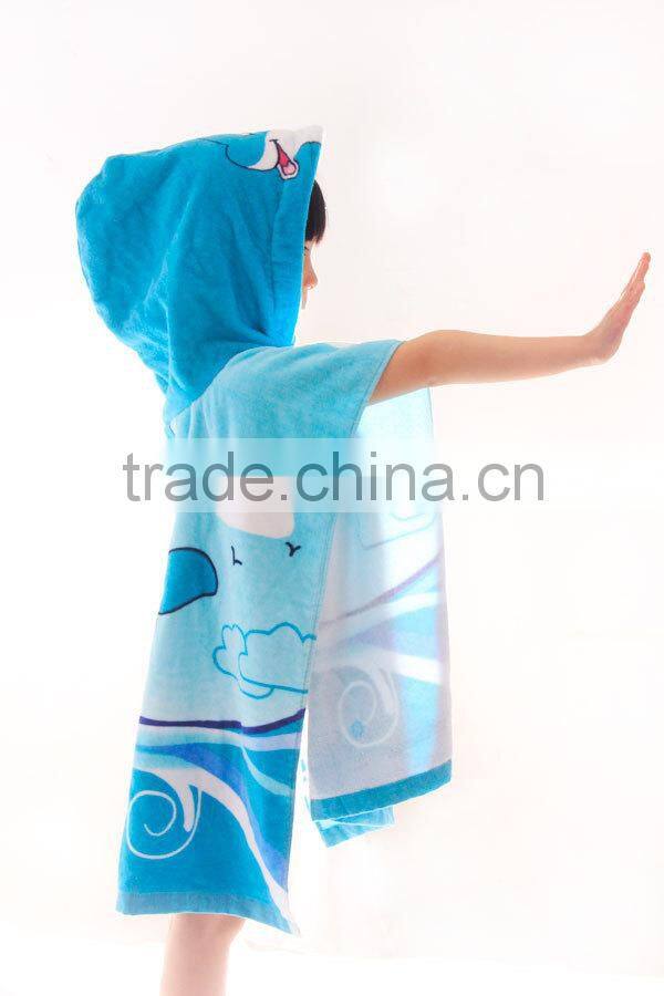 100% Cotton terry velour voyage image printing children hooded towelling poncho