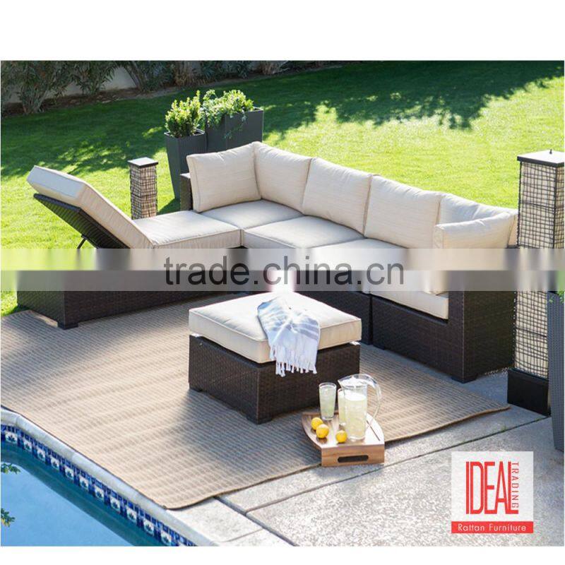Classic style L shape outdoor rattan sofa with waterproof cushion