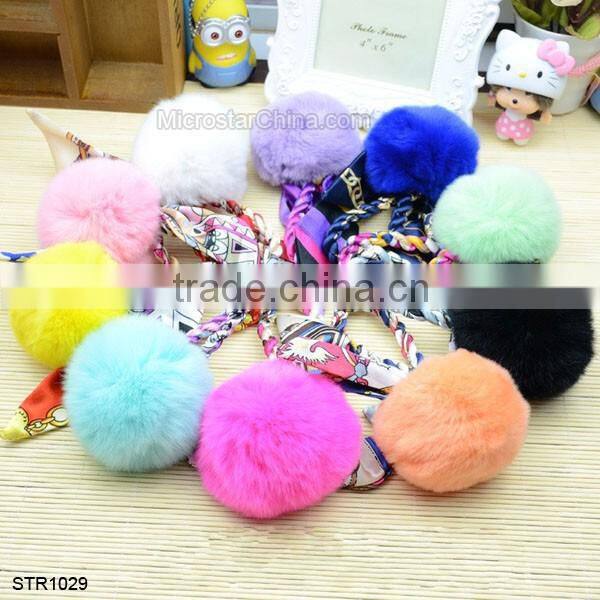8cm Fur Pom Pom Keychain Rabbit Fur Ball Silver Keychain